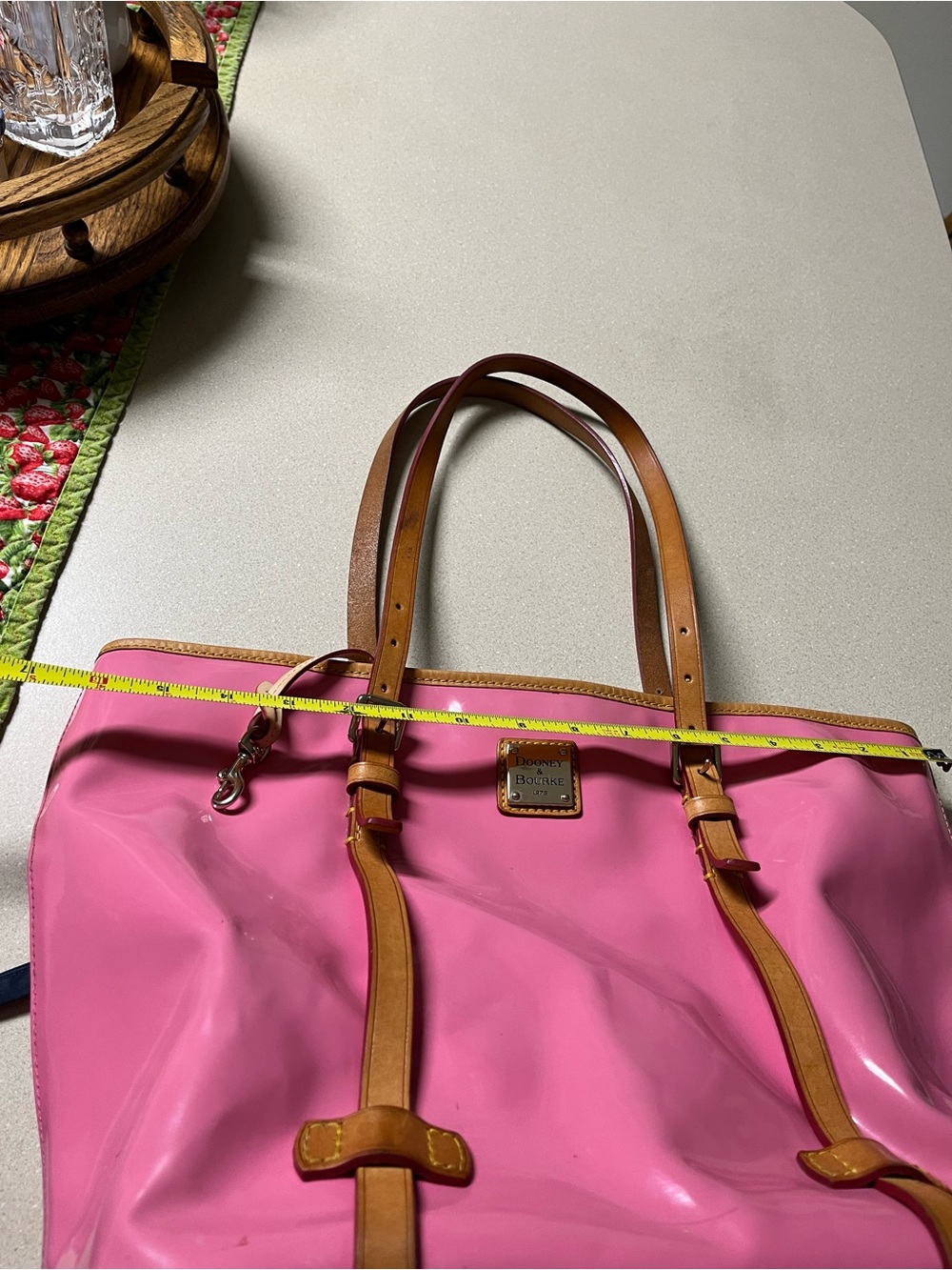 Dooney & Bourke Pink Patent Tote with Tan Straps - Picture 9 of 12